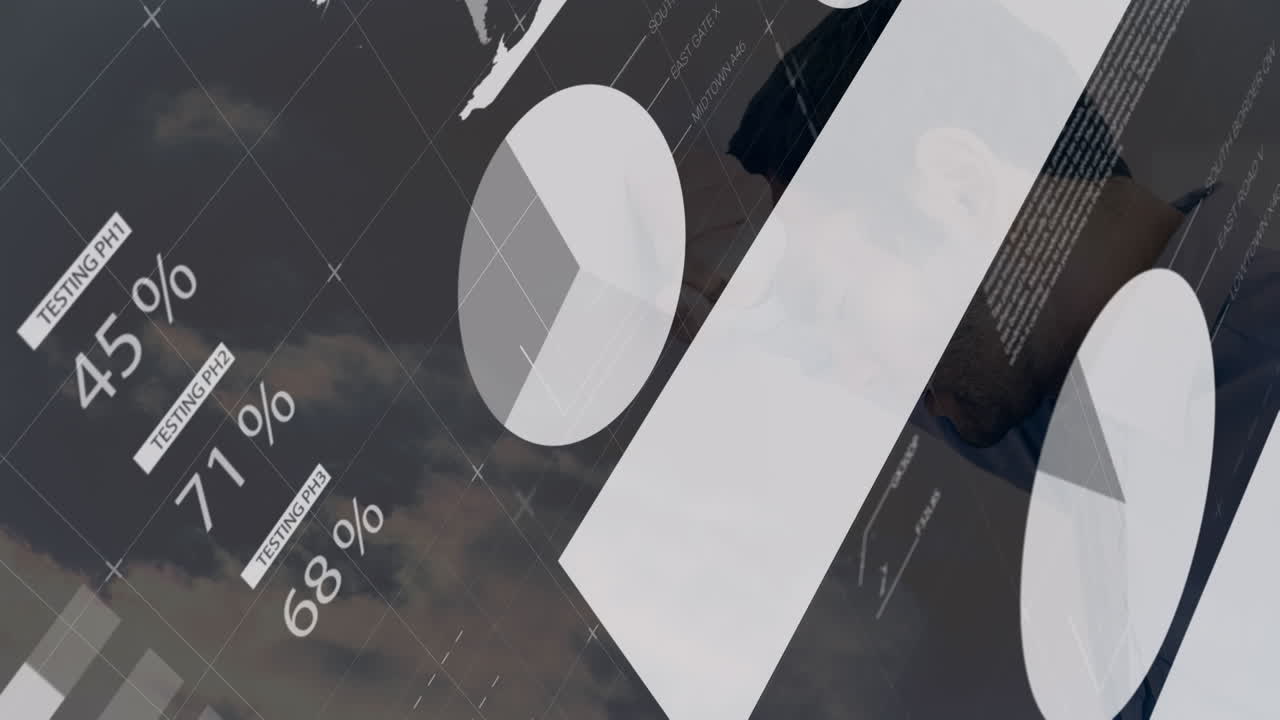 지친 백인 사업가에 대한 그래프와 데이터의 애니메이션