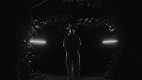 mysterious figure in a forest at night