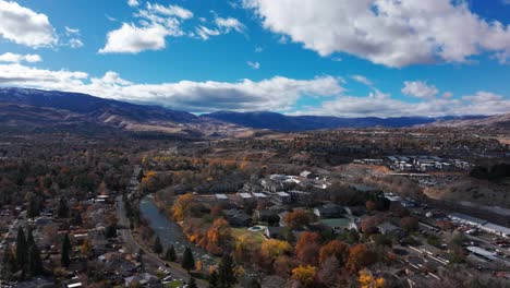 panning to the left drone aerial shot of highway leaving reno, nevada