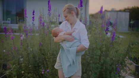 happy mother holding baby son