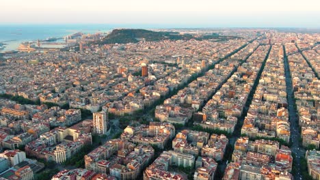 aerial view of typical buildings of barcelona cityscape. eixample residential famous urban grid. (catalonia, spain)