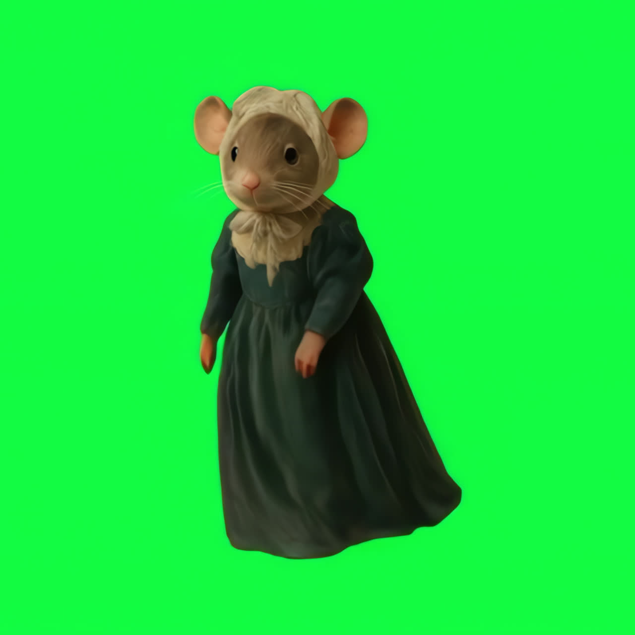 Personaggio di topo animato in abito storico su schermo verde