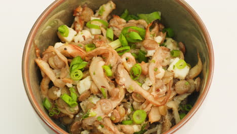 lentil and mushroom salad in bowl