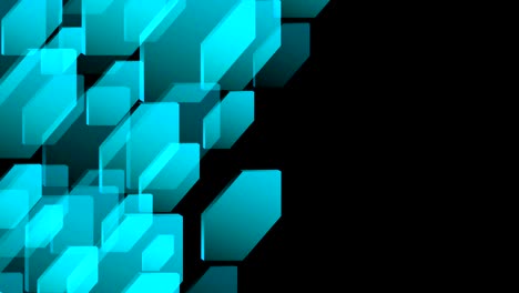 abstract transparent 3d isometric virtual hexagon plate moving pattern illustration blue color on black background seamless looping animation 4k, with copy space