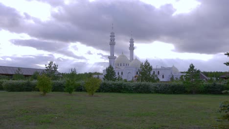 white mosque bolgar, volga bulgaria, kazan tatarstan russia on background.