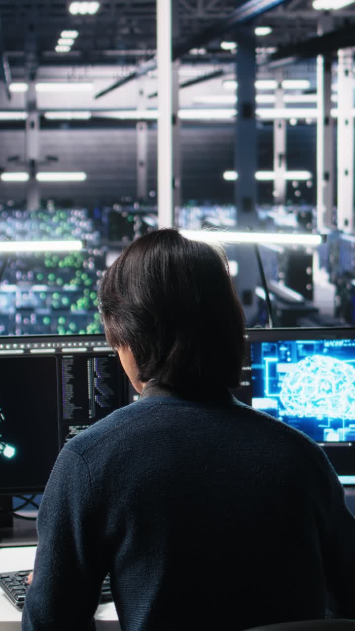 Vertical video Data center engineer system administrator AI systems for uptime and efficiency