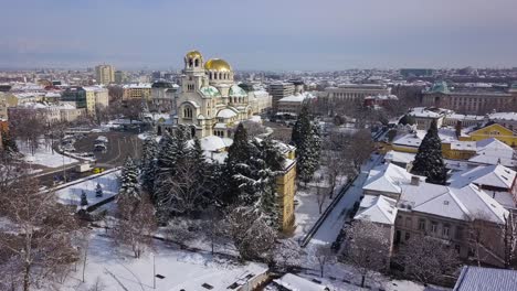 Winterzeit-In-Sofia-Alexander-Newski-Kathedrale-Schießen-Mit-Drohne