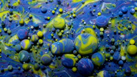 Slow Motion Bright Colors Bubbles Oil Beautiful Paint Universe Color Moving Multicolored Close Up. Acrylic Paint. Fantastic Hypnotic Surface. Abstract Colorful Paint Metamorphosis Structure Bubbles
