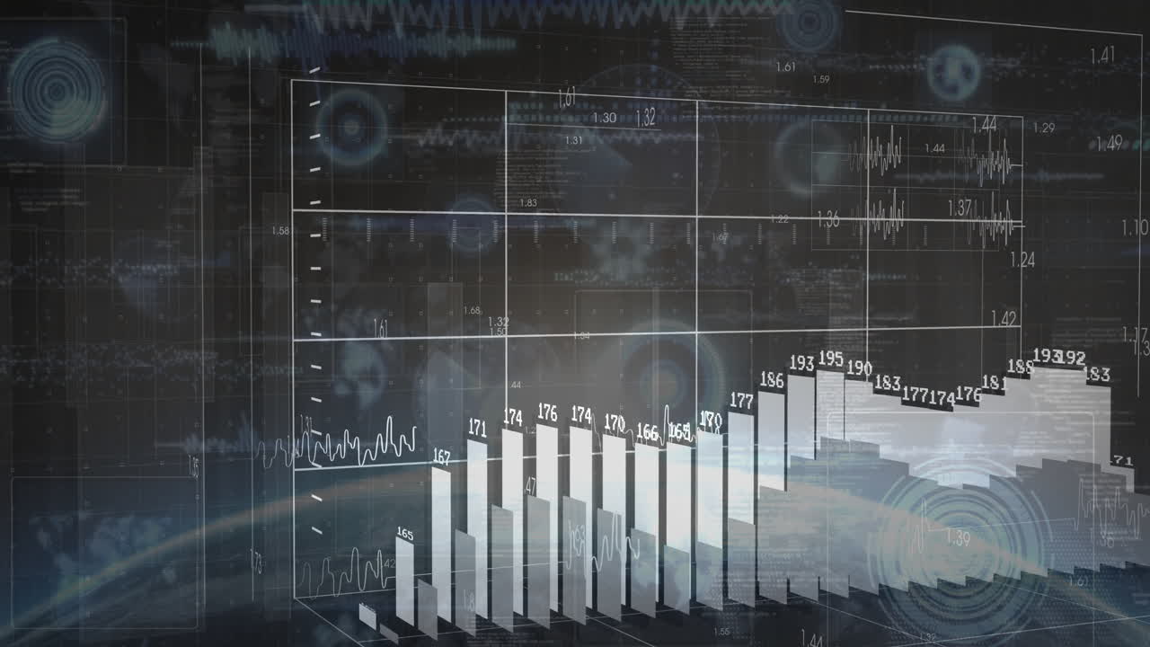 In school, child creating animation with digital bar graph and data charts