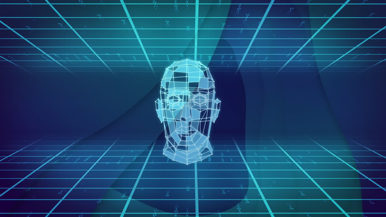 Animation of shapes and digital human over blue background