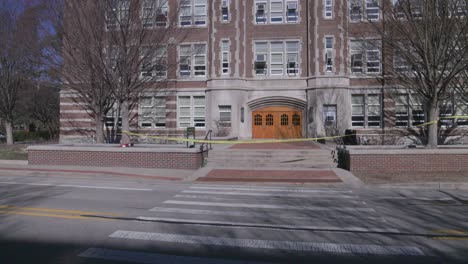 berkey hall on the campus of michigan state university with gimbal wide shot moving forward