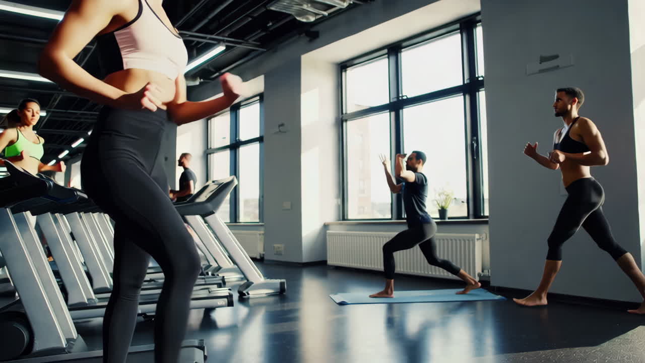 체육관에서 운동하는 사람들