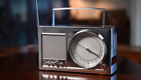 a sleek, modern chrome radio with an analog dial