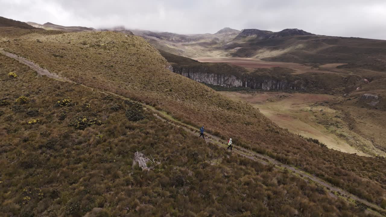 Travelers hiking near the base of Chimborazo Mountain, Ecuador