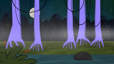 Cartoon-Animationshintergrund-Mit-Abstraktem-Hintergrund-Aus-Wald-Und-Sumpf