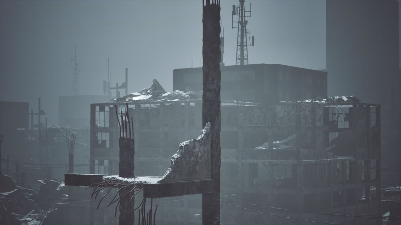 Desolation found in a cityscape after a catastrophic event