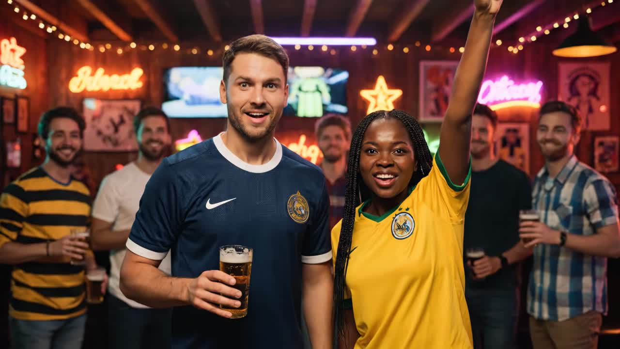 Soccer Fans Celebrating in a Pub
