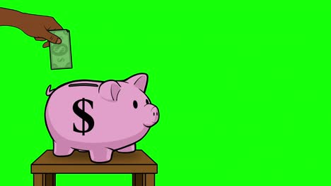 ilustración animada de la caja de ahorros añadiendo dinero pantalla verde alfa mate