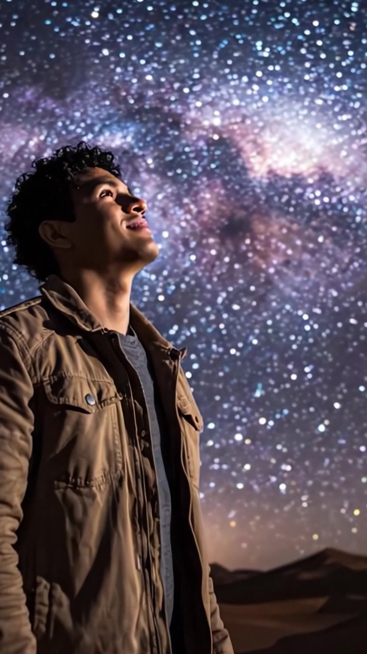 Un Viaggio Contemplativo Sotto un Cielo Stellato: Abbracciando la Meraviglia Cosmica in un Paesaggio Desertico, Trovando Pace nell'Immensità dell'Universo