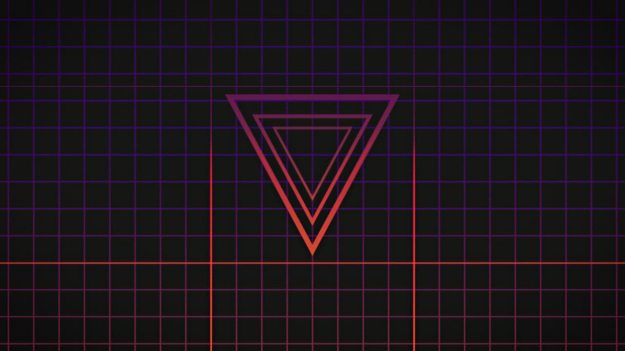 Animation of pink neon flickering triangles over glowing pink to purple grid