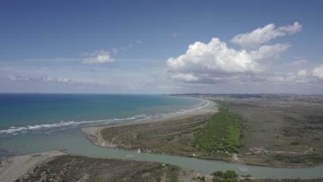 drone video of the mouth of the shkumbin river, albania, in the divjake-karavasta nature park