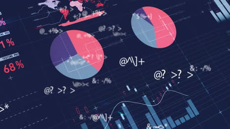 Animation of statistics and data processing on black background