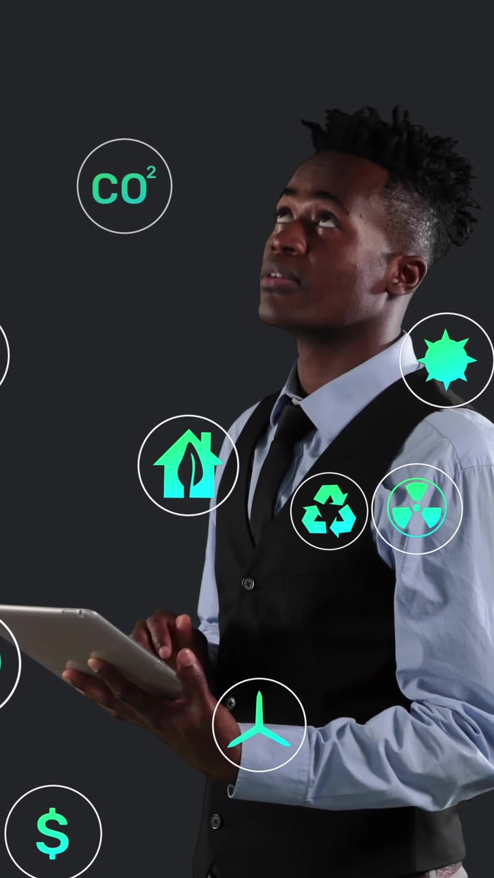 Animation of multiple digital icons over african american businessman using digital tablet
