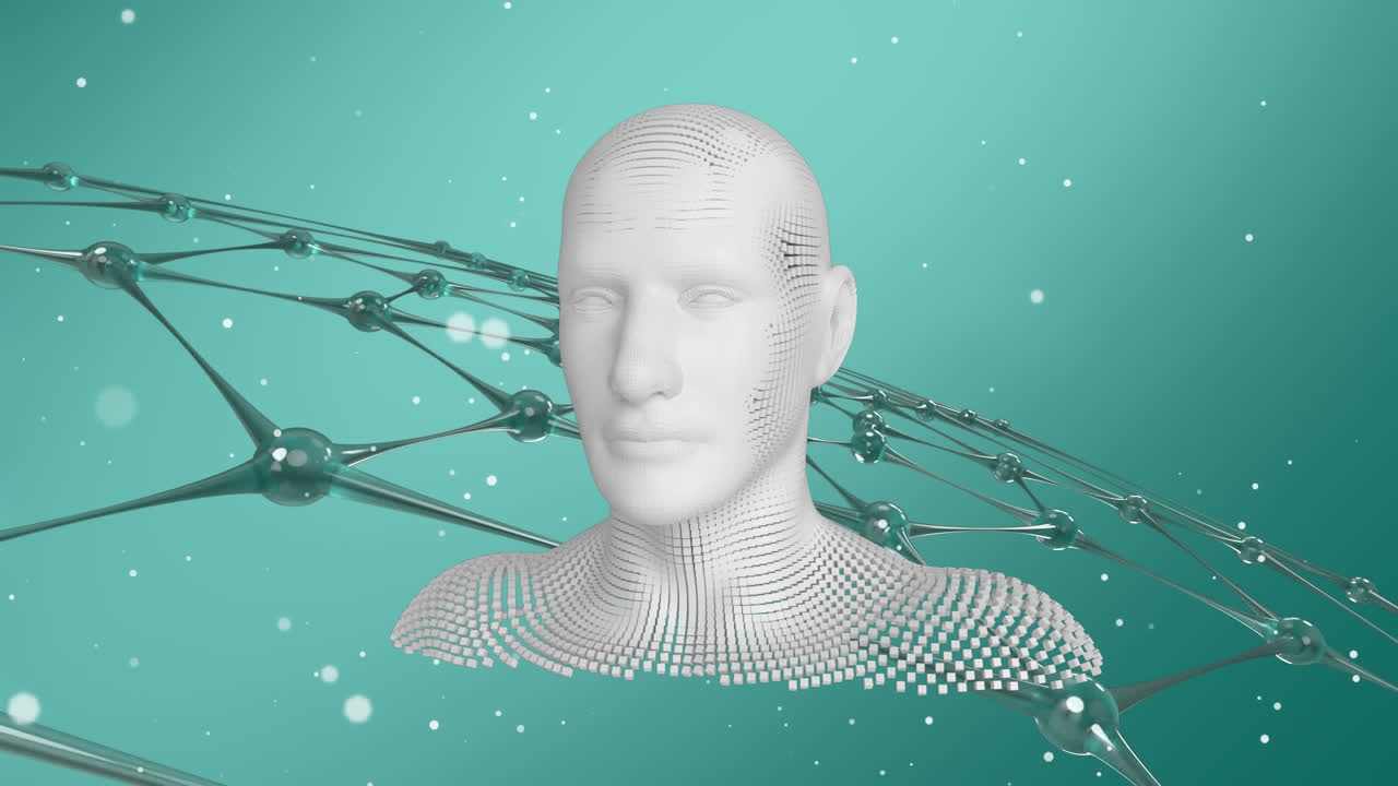 가상 구름 위에 vr 헤드을 착용한 사람의 애니메이션