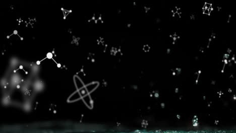 Animation of white molecules moving on black background
