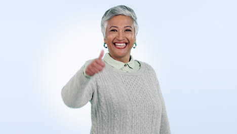 Face,-smile-and-senior-woman-with-thumbs-up