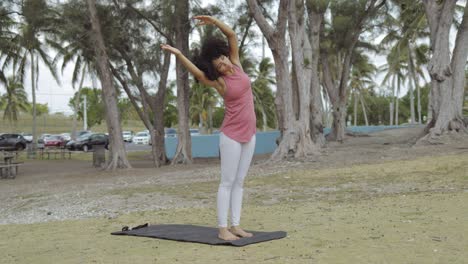 Entrenamiento-Deportivo-De-Niña-Negra-Sobre-Estera-En-El-Parque