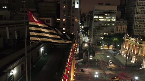 aerial view of municipal theater with a flag fluttering, sao paulo downtown, brazil