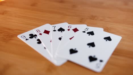 Close-Interior-Static-Shot-of-Straight-of-Cards-on-Spinner