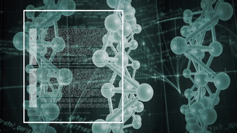 animación de moléculas que se mueven sobre el procesamiento de datos en fondo negro