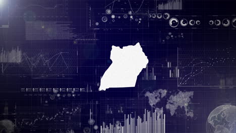 Unternehmenshintergrund-Des-Landes-Uganda-Mit-Abstrakten-Elementen-Von-Datenanalysediagrammen.-Ich-Zeige-Ein-Technologisches-Video-Zur-Datenanalyse-Mit-Globus,-Wachstum,-Grafiken-Und-Statistischen-Daten-Des-Landes-Uganda.