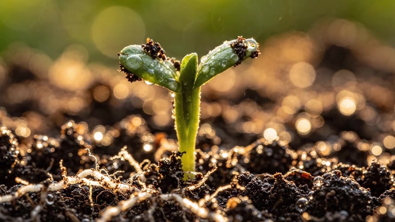 The Journey of a Seedling: From Germination to Growth, Capturing the Transformation of a Plant Emerging from Rich Soil in Soft Morning Light