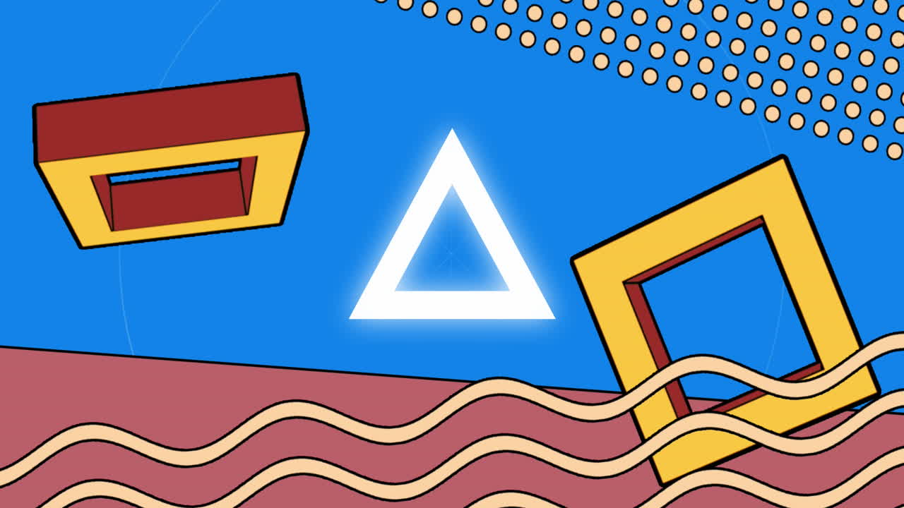 Animation of spinning white circles over abstract pattern on blue background