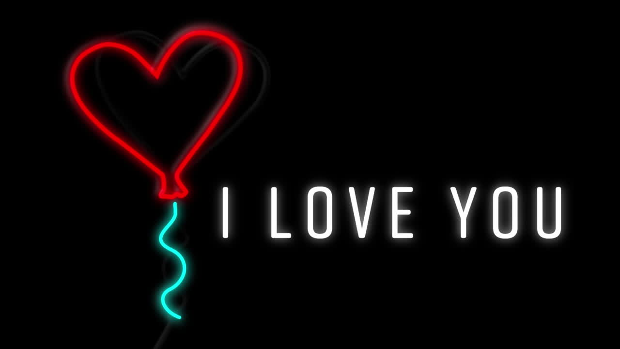 검은 바탕에 네온으로 그린 "i love you"의 애니메이션