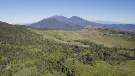 Aerial-view-of-idyllic-landscape-in-nature-with-mountains-in-the-distance