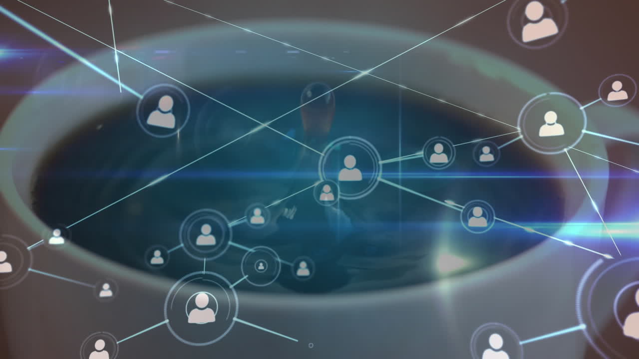 커피 한 잔을 통해 연결 네트워크의 애니메이션