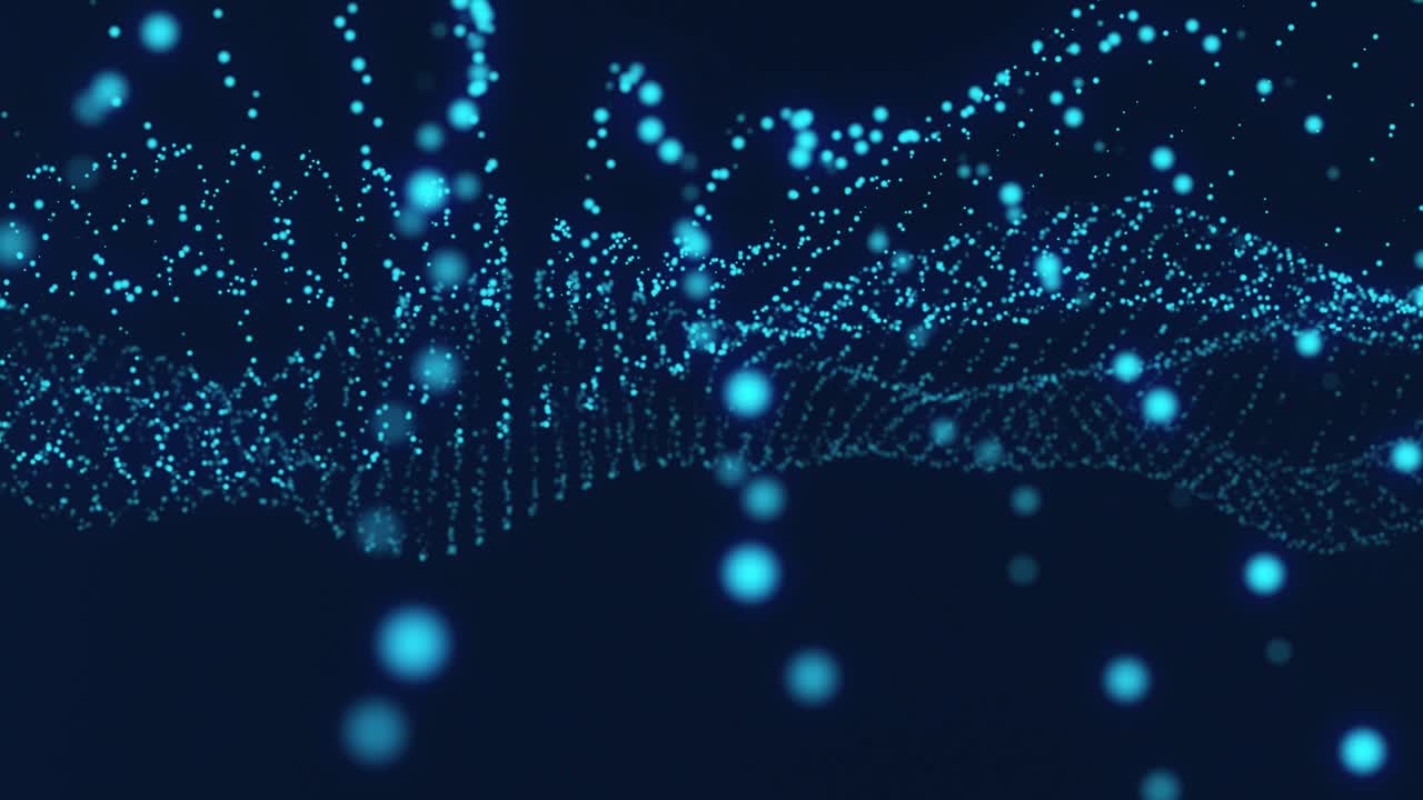 Animation af blå prikker, der danner og bevæger sig som en bølge