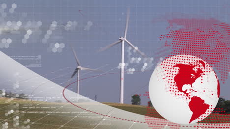 animation of globe and data processing over wind turbines