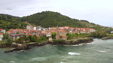 aerial drone view of the urdaibai biosphere reserve in mudaka in the basque country