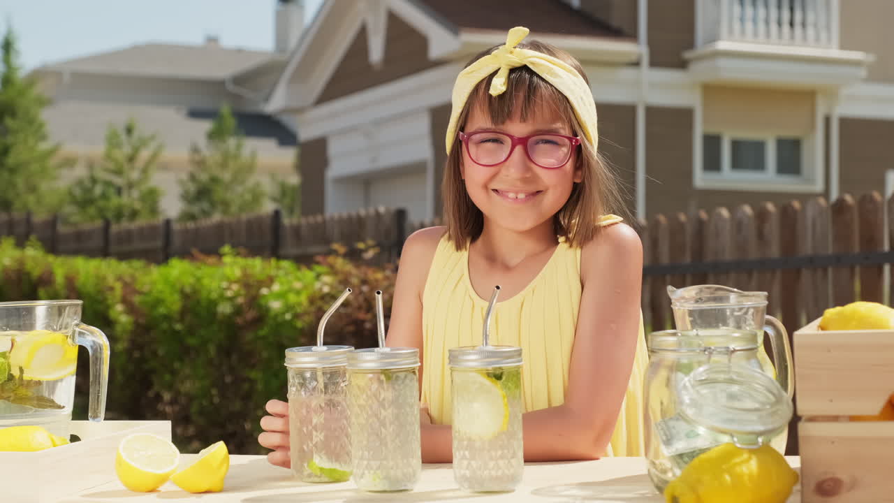 Cute Girl Drinking Lemonade Outdoors
