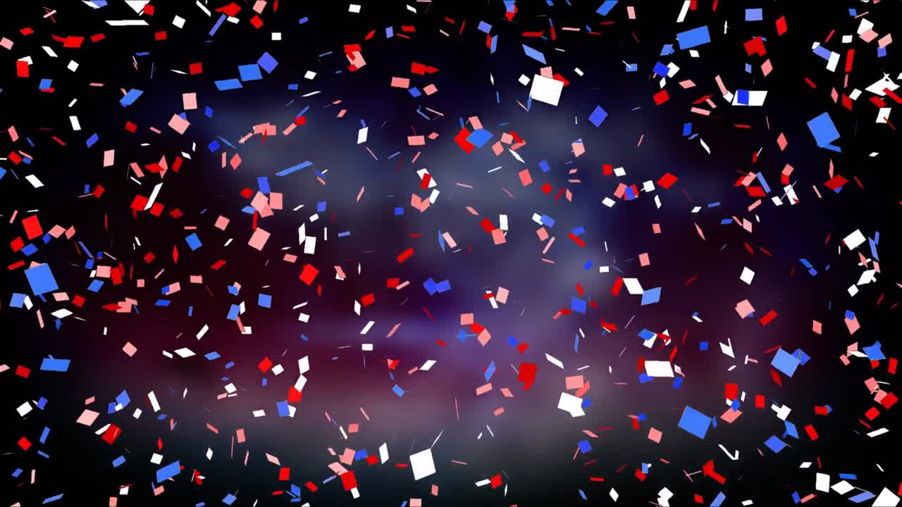 구름 뒤에 떨어지는 다채로운 콘페티의 애니메이션