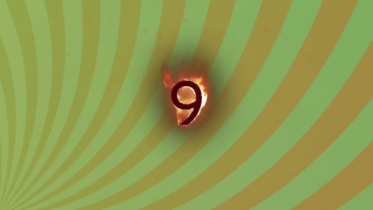 줄무 ⁇  배경 위의 불꽃에 있는 숫자의 애니메이션