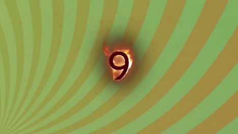 animation of number on flames over striped background