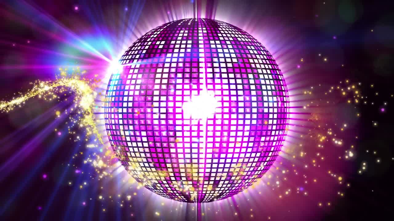 animación de una bola de discoteca brillante sobre un fondo oscuro
