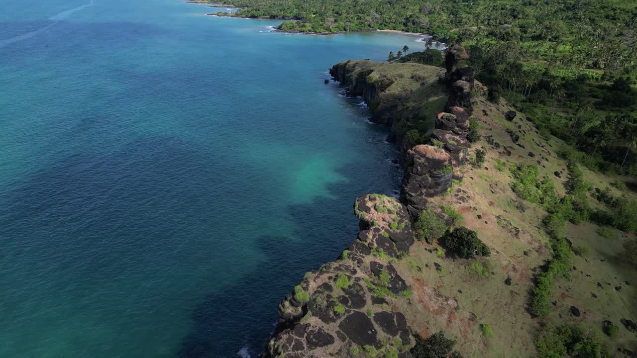 Oceanfront Aerial View Of Dragon's Back Volcanic Rock Formation, Comoros Islands