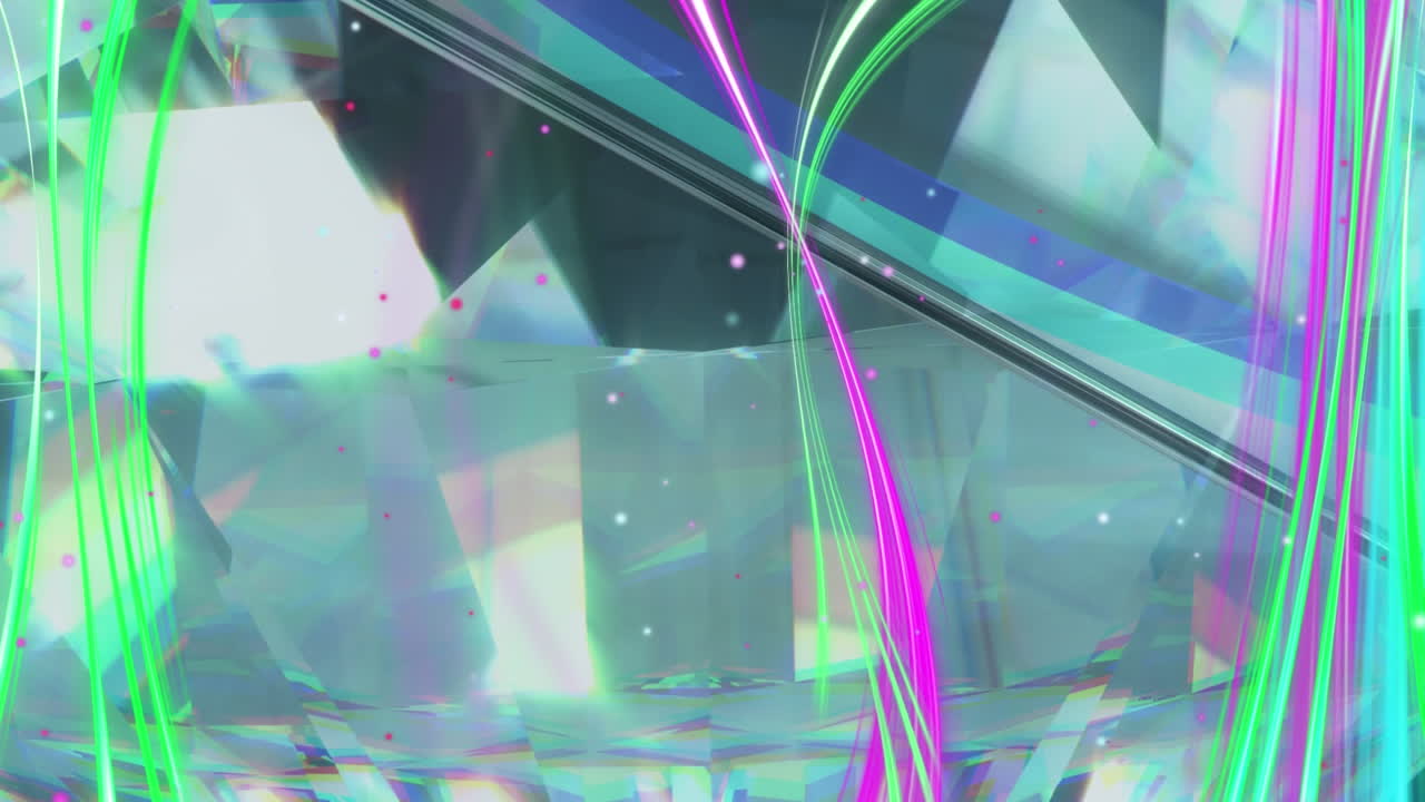 크리스탈 위에 있는 다채로운 네온 트레일의 애니메이션